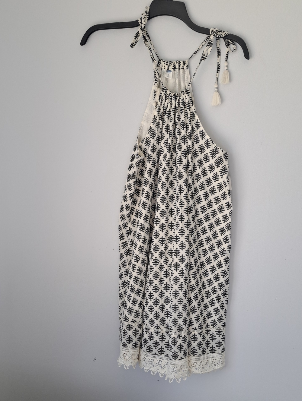 Old Navy Cream and Black Halter Mini Dress with Tassel Ties